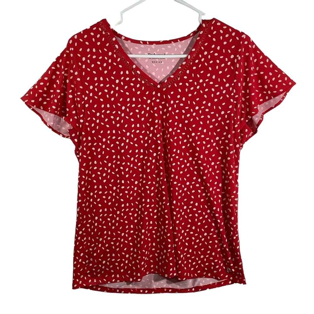 Redwood Short Sleeve Red White Blouse